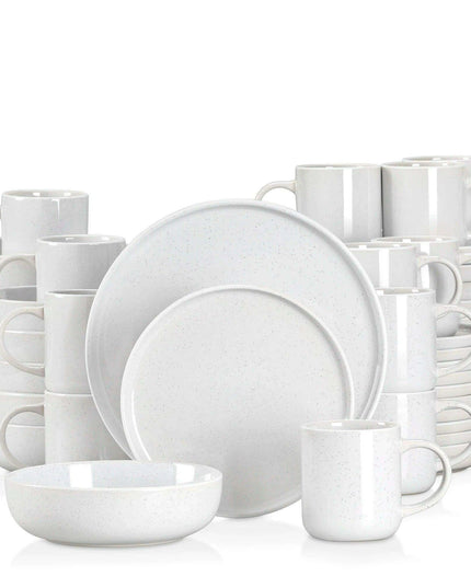 Apricot Elegance: Sesame Glazed Stoneware Dinnerware Set - 16/32/48 Piece Collection of Plates, Bowls, and Mugs