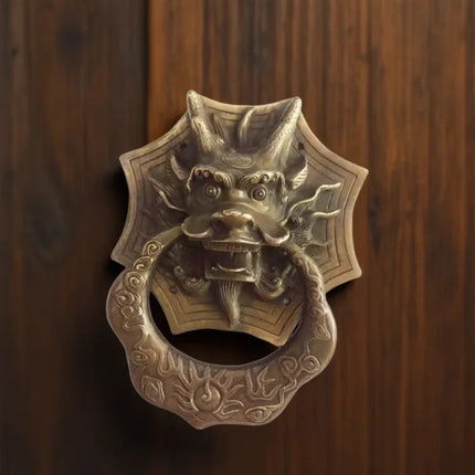 Vintage Brass Dragon Door Knocker & Pull Handle — Antique Finish
