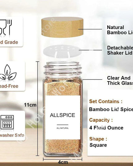 Elegant Glass Spice Jars with Bamboo Lids - 4oz Seasoning Containers for Organized Kitchen Storage