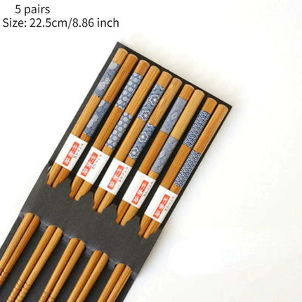Chic Bamboo Chopstick Collection - 5 Pairs with Non-Slip Design