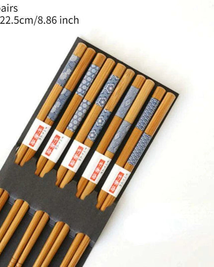 Chic Bamboo Chopstick Collection - 5 Pairs with Non-Slip Design