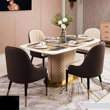 Genuine Leather Chairs & Elegant Marble Table with Stainless Steel Accents