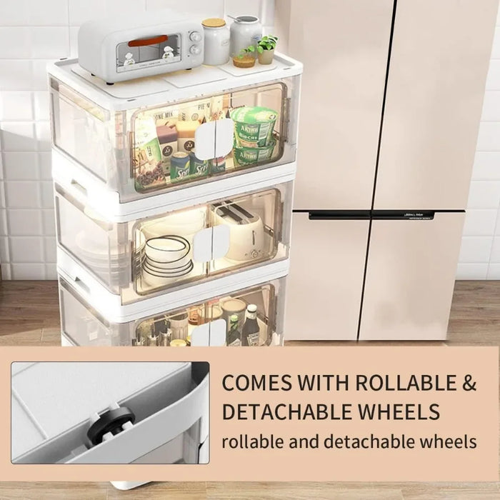 18-Gallon Foldable Storage Bin with Clear Double Doors and Rollable Wheels - Organize with Ease!