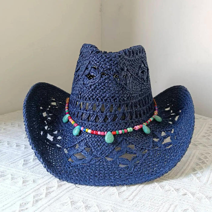 Rose Red Cowboy Straw Hat - Adjustable Wide Brim Sun Hat for All Seasons