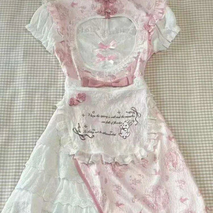 Whimsical Vintage Floral Ruffle Dress with Elegant Bow Detail for Women