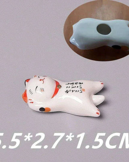 Charming Maneki Neko Ceramic Chopsticks Rest - Infuse Your Dining Experience with Japanese Good Fortune