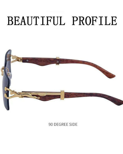 Retro Rimless Sunglasses with Wood Finish and UV Protection