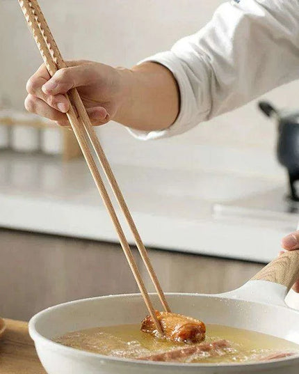 Sophisticated Extra Long Beech Wood Japanese Cooking Chopsticks - Slip-Resistant for Noodles and Frying