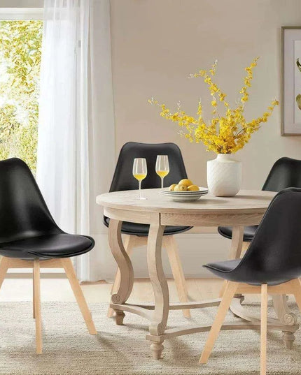 Set of 4 Modern Black PU Leather Dining Chairs with Stylish Beech Wood Legs - Ergonomic Comfort and Versatile Design
