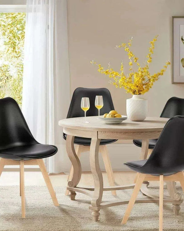Set of 4 Modern Black PU Leather Dining Chairs with Stylish Beech Wood Legs - Ergonomic Comfort and Versatile Design
