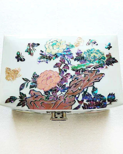 Elegant Floral and Butterfly Mother of Pearl Jewelry Box - Perfect Gift for Her on Any Special Occasion