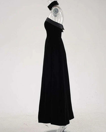 Strapless High Waist Velvet Pleated Evening Gown for Women