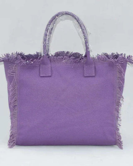 Personalized Trendy Fringed Canvas Tote with Stylish Ruffles