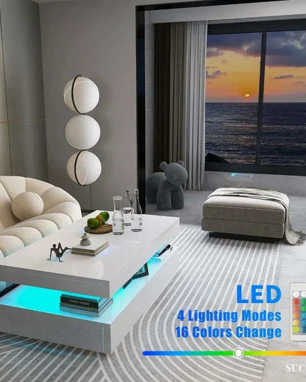 Illuminated White Gloss Coffee Table - Chic Centerpiece for Contemporary Living Rooms