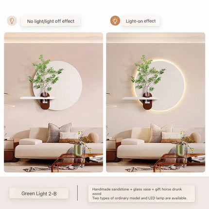 Mural Lamp Store 3D Luminous Green Plant Sandstone Painting for Living