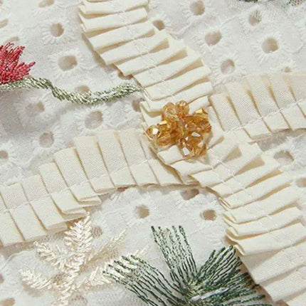 2-Piece Embroidered O-Neck Top and Short Skirt Set for Women