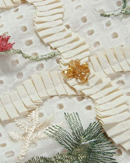 2-Piece Embroidered O-Neck Top and Short Skirt Set for Women