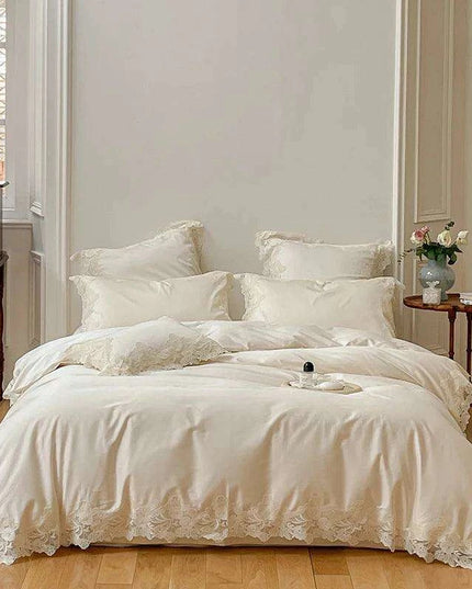 Romantic Chic French Lace Bedding Ensemble - Luxurious 1000TC Egyptian Cotton Duvet Cover, Sheets & Pillowcases Set