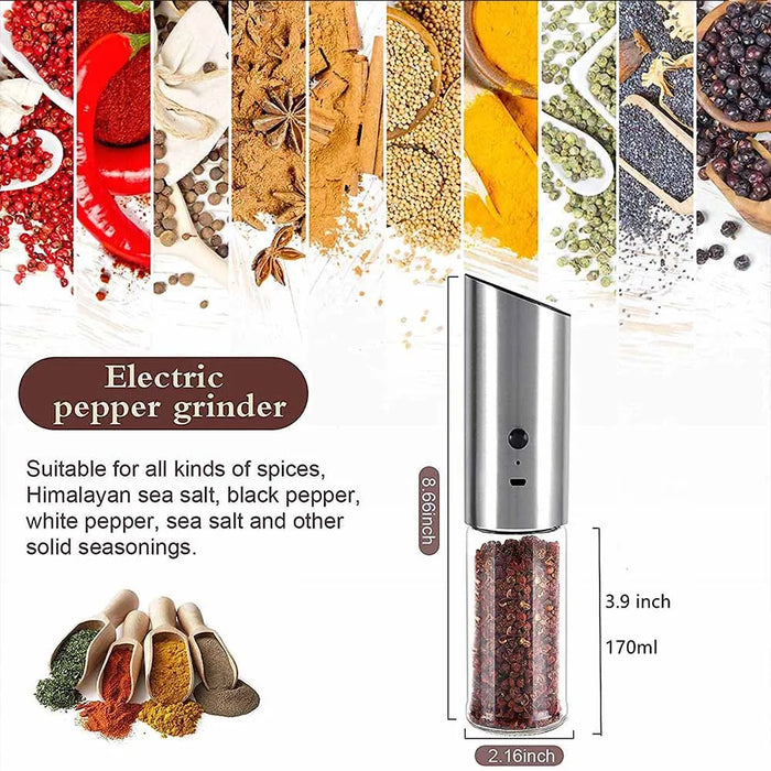 Rechargeable Electric Salt and Pepper Grinder Set - Stylish Spice Mill Duo with Gravity Operation