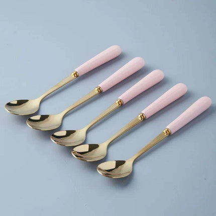 Elegant Golden Veined Ceramic Cutlery Collection with Chic Storage Holder