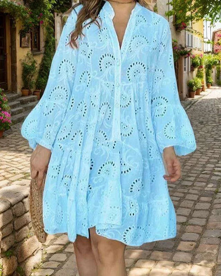 Chic Lace A-Line Beach Dress with Flared Sleeves for Women