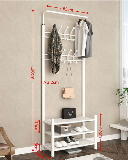 Modern Entryway Organizer with Hooks - Stylish Storage Solution for Shoes and Coats