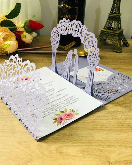 Elegant Blush Pink 3D Pop-Up Wedding Invite Set - 50 Count