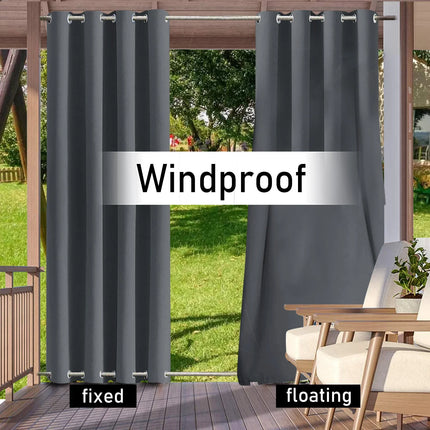 Solid-Colour Outdoor Patio Curtains with Top & Bottom Grommets