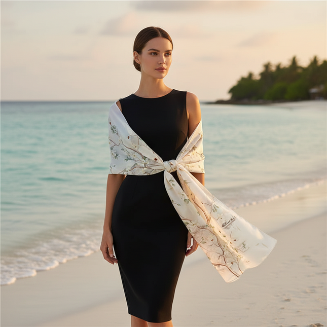 100% Silk Floral Long Scarf – Luxury Wrap & Shawl, 170x53 cm
