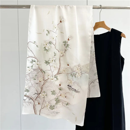 100% Silk Floral Long Scarf – Luxury Wrap & Shawl, 170x53 cm