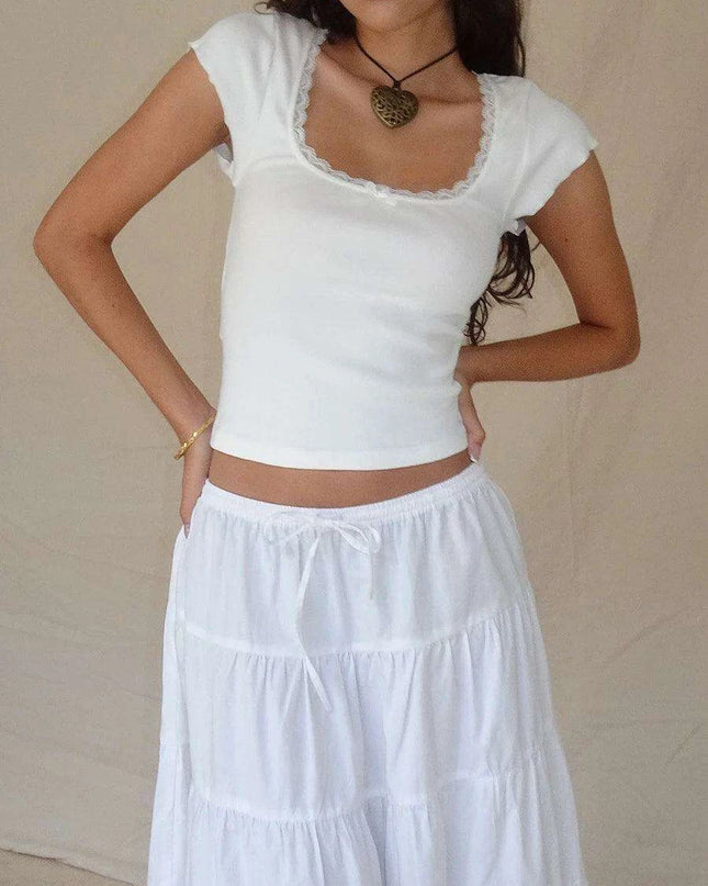 Elegant Lace Bow Square Neck Summer Top - A Fashion Must-Have