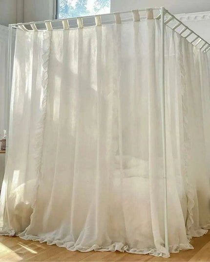Sheer Linen Canopy Bed Curtains with Ruffled Detailing and Easy Setup