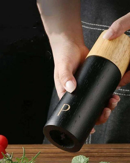 Elegant 7-Inch Salt and Pepper Mill Set with Chic Wooden Holder for Gourmet Dining