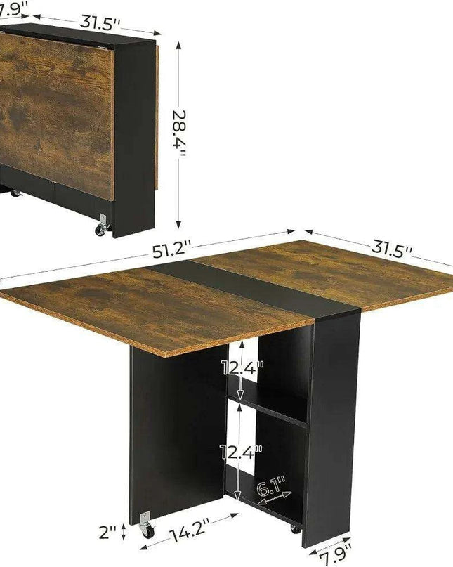 Convertible Modern Dining Table with Wheels, Drawer, and Double Layer Storage