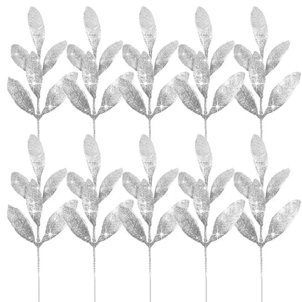 Glitter Artificial Bay Leaf Branches for Christmas Trees, Wreaths & Crafts