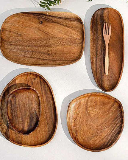Rustic Irregular Oval Wooden Serving Platters for Sushi, Fruits, and Bread - Distinctive Decorative Dinner Plates for Home