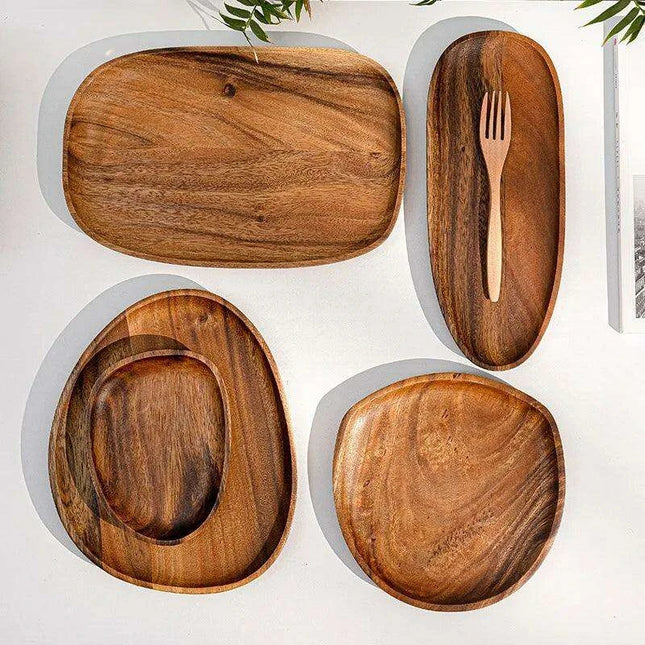 Rustic Irregular Oval Wooden Serving Platters for Sushi, Fruits, and Bread - Distinctive Decorative Dinner Plates for Home
