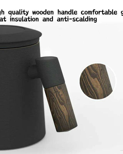 Chic Ceramic Tea Mug with Wooden Handle and Infuser Lid - Essential Drinkware for Every Occasion