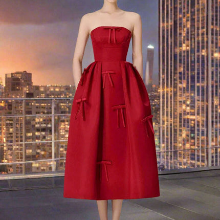 Bowknot Strapless Backless High Waist Summer Evening Dress for Women