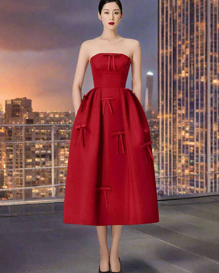 Bowknot Strapless Backless High Waist Summer Evening Dress for Women