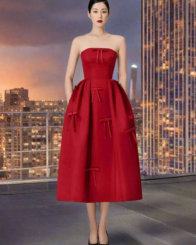 Bowknot Strapless Backless High Waist Summer Evening Dress for Women