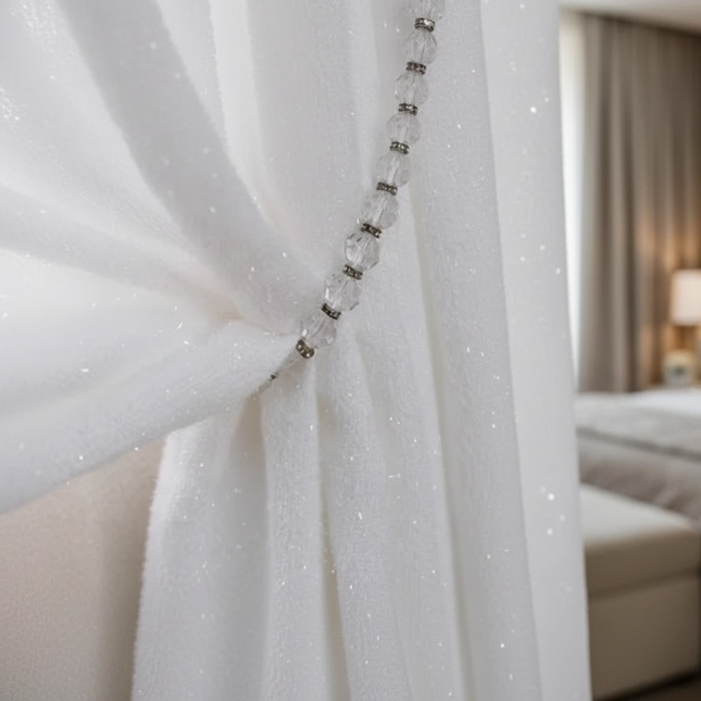 Silver Sequined Jacquard Sheer Curtains – Custom Width, Multiple Headings