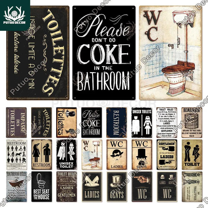 Retro Vintage Metal Bathroom Wall Decor with Quirky Toilet Design