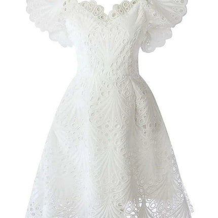 DEAT Elegant Hollow Embroidered High-Waisted Solid Color Summer Dress for Women - 2024 Party Edition 13DB4842