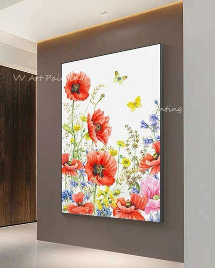 Enchanting Handcrafted Red Floral Oil Painting for Chic Home Interiors