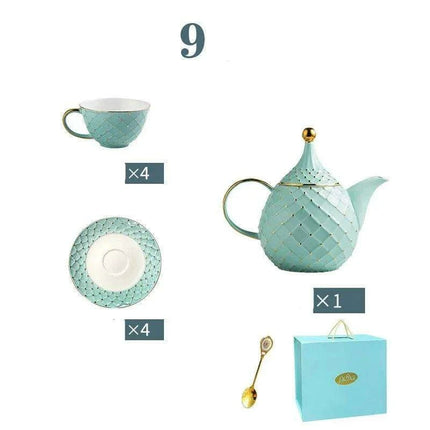 Elegant European Bone China Coffee and Tea Set with Chic Ceramic Teapot