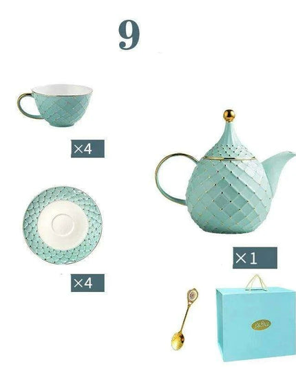 Elegant European Bone China Coffee and Tea Set with Chic Ceramic Teapot