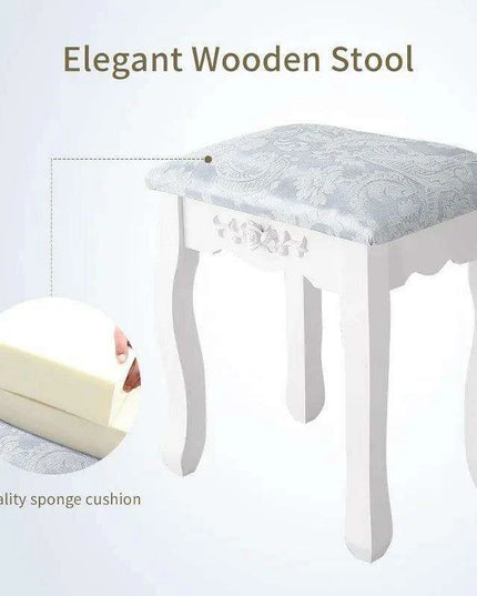 Chic White Vanity Set with Adjustable Mirror and Ample Storage Drawers