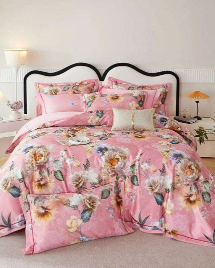 Elegant European Vintage Floral Jacquard Cotton Bedding Set for Weddings with Duvet Cover and Sheet Choices