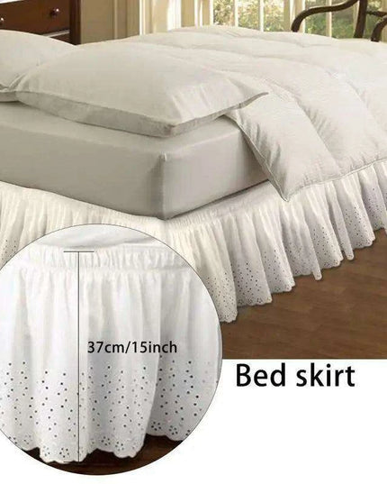 Embroidered Floral Cotton Queen Bed Skirt - Elastic Fit with Elegant Finish